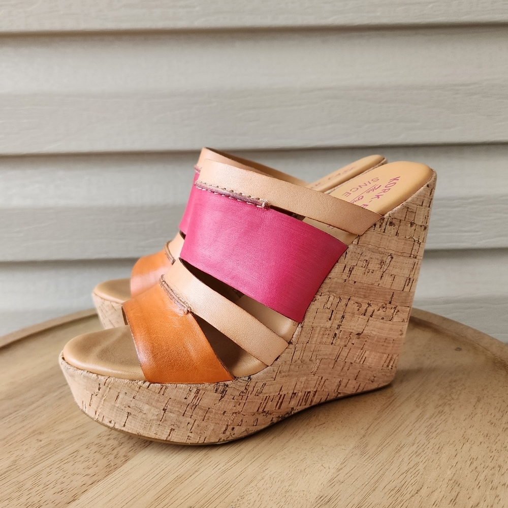 Kork-Ease Pink and Tan Wedges